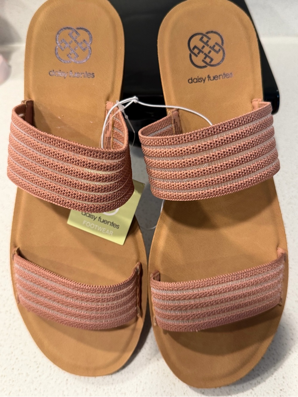 Daisy Fuentes Peachy Pink Double-Strap Slide Sandals